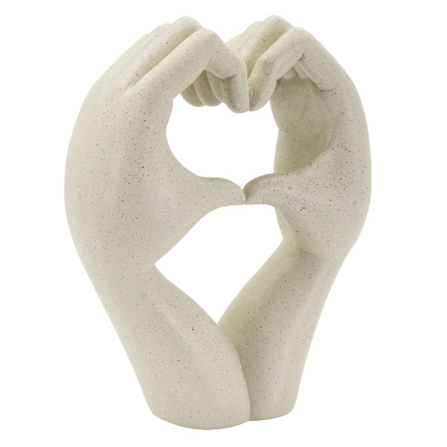 Scultura Love Stons Beige  16,5x7x20cm in Poliresina Mani a Cuore
