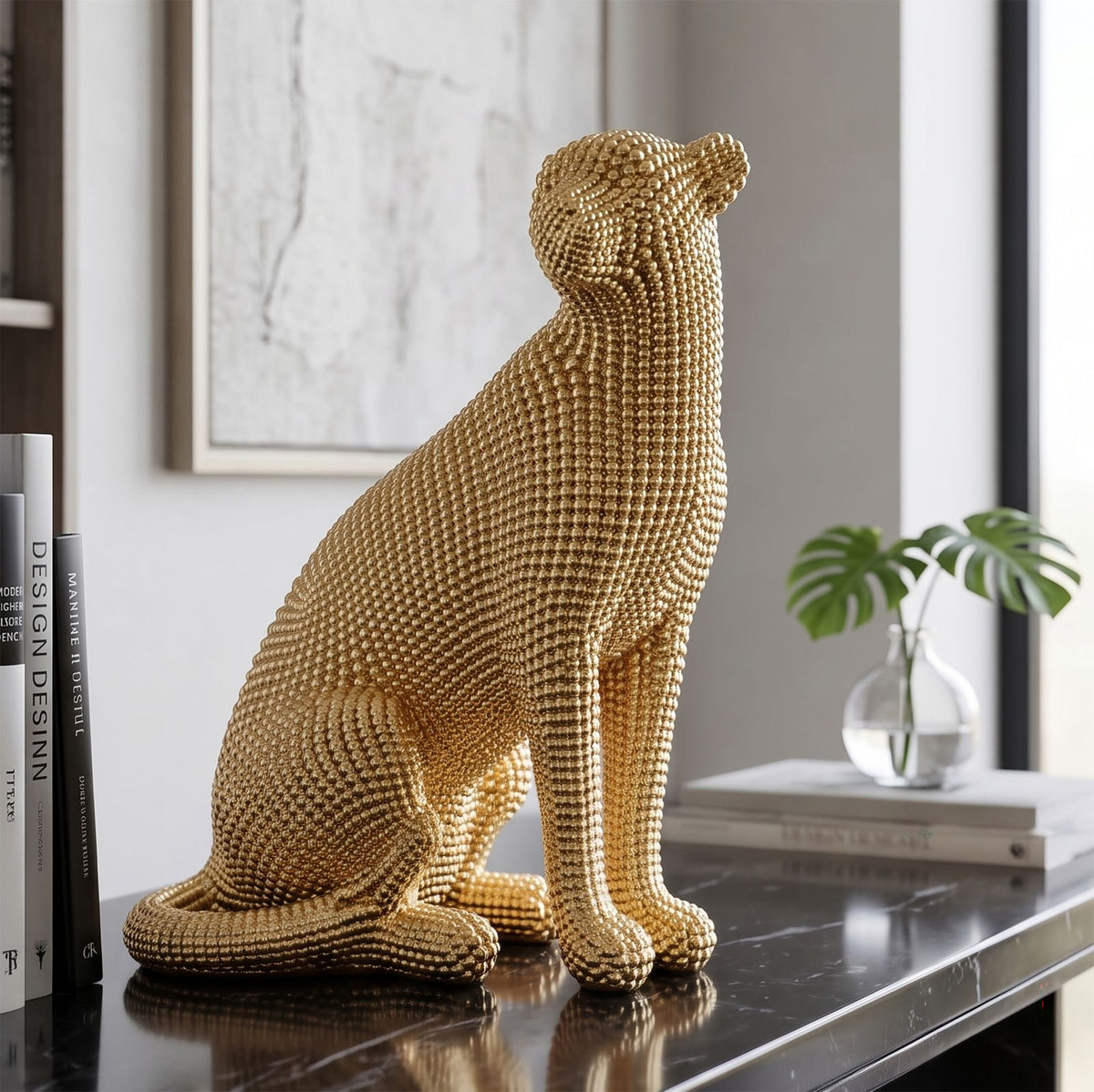 Statua Statuina Leopardo Gold Decorativa 23x15,5x29 cm in Resina Dorata