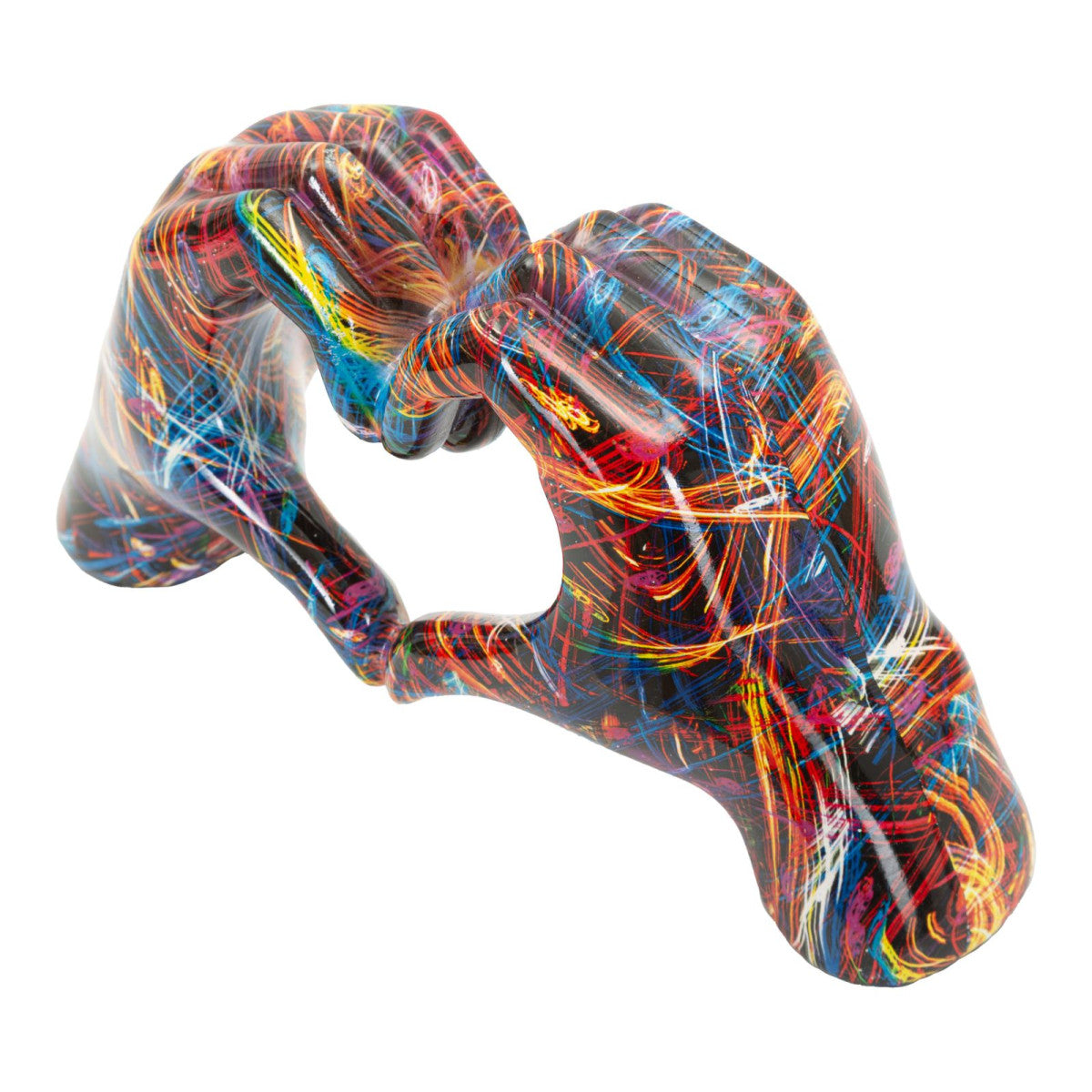 Scultura Lover Psyco Multicolore 25 cm in Resina Mani a Cuore Design Pop