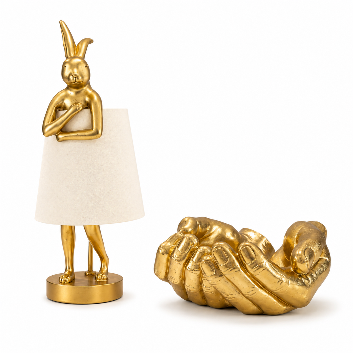 Set Decorativo Glam con Lampada Coniglio Oro 50 cm e Svuotatasche Hand Bowl Oro