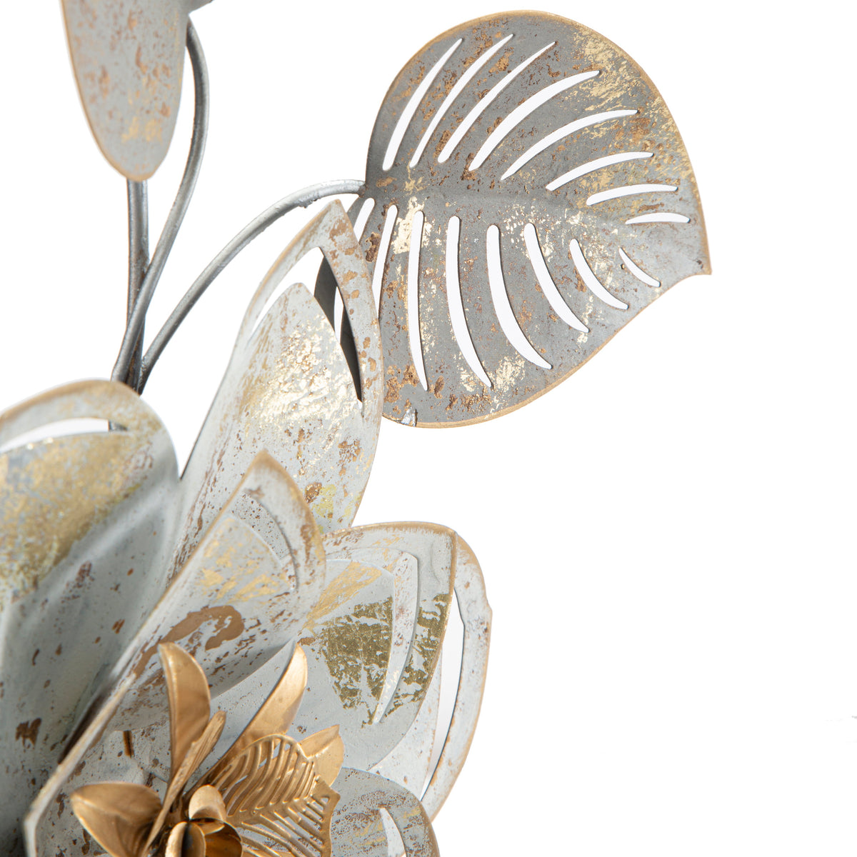 Pannello Decorativo da Parete Artic in Ferro 3D 39 x 67,5 cm con Fiori e Foglie