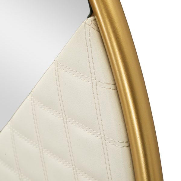 Specchio da Parete Rotondo Ø80 cm Crema e Oro Ecopelle Trapuntata
