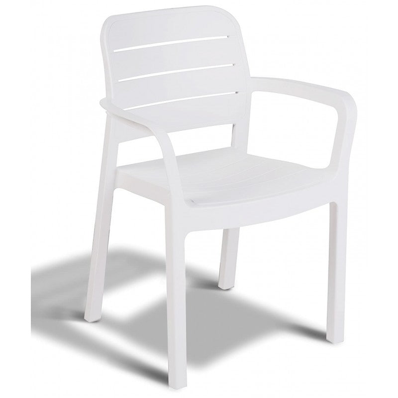 Sedia Tisara Bianca Impilabile con Braccioli in Resina Effetto Legno Outdoor
