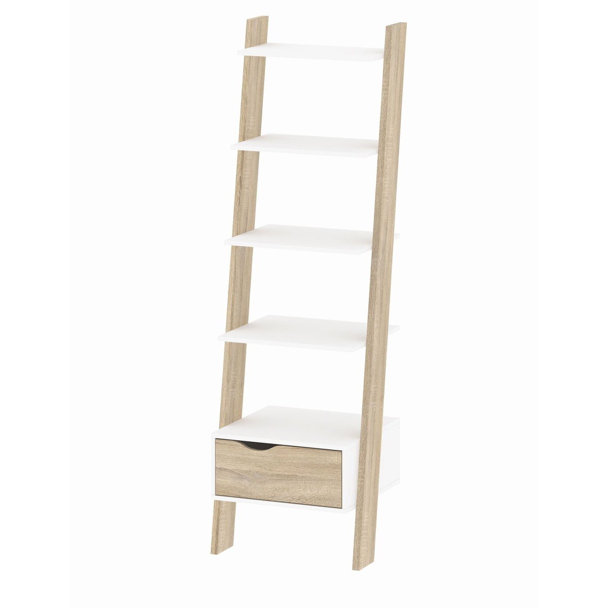 Libreria Oslo 4 Ripiani + 1 Cassetto 55x48x180 cm Bianco e Rovere