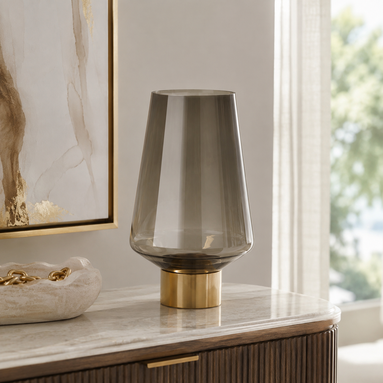 Vaso Decorativo Noble Marrone In Vetro 40 cm