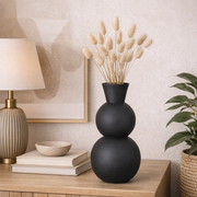 Bottiglia Vaso Decorativo Nero Ridhi in Ceramica a Doppia Sfera H32,5cm