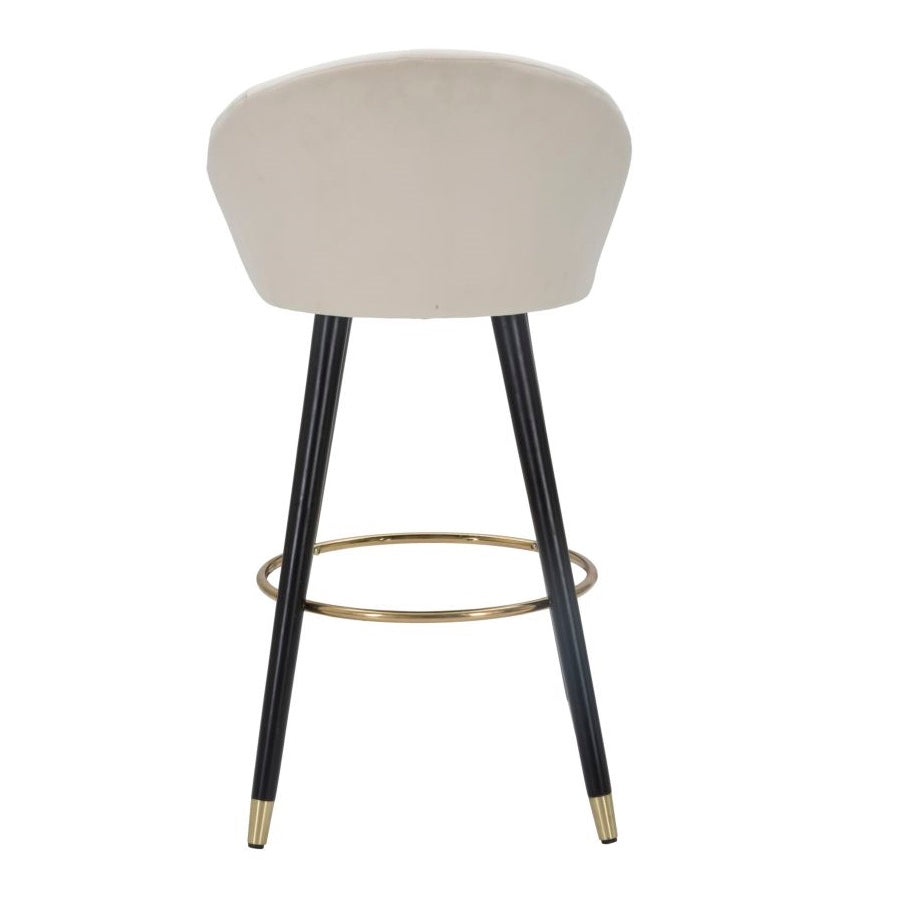 Sgabello Bar Prague Crema in Velluto 104 cm con Gambe Nere e Dettagli Oro