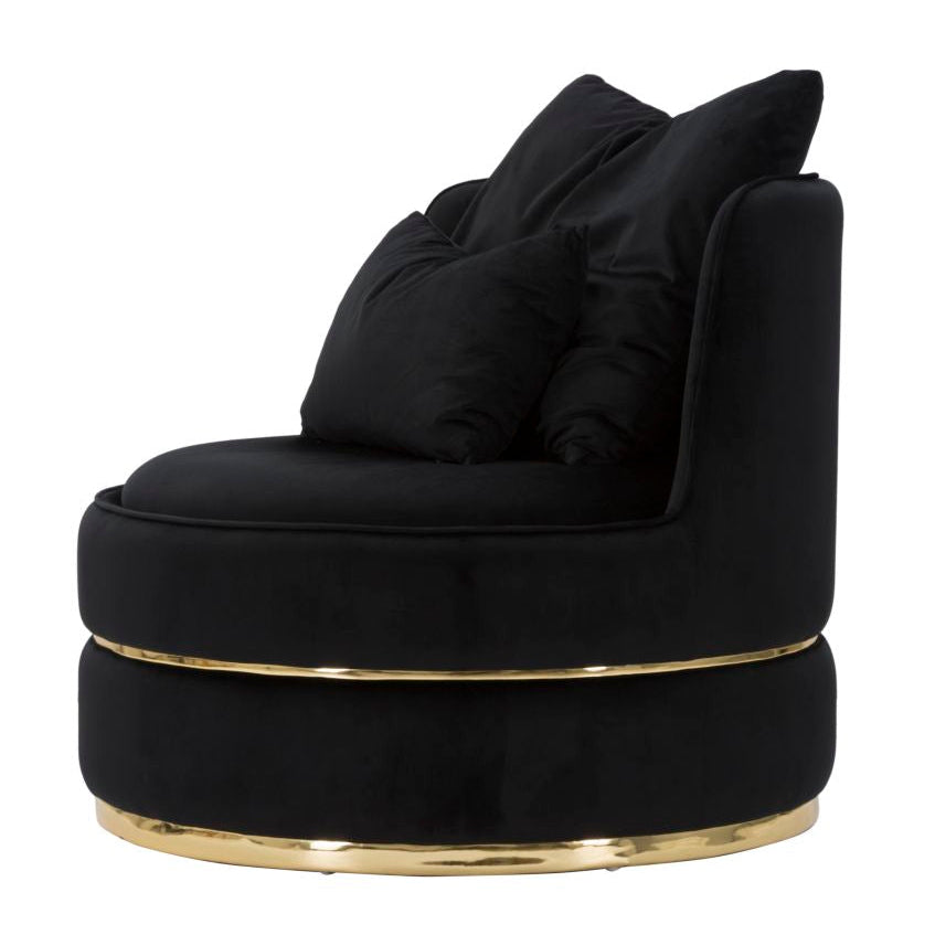 Poltrona Paris Space Nero e Oro Mauro Ferretti Ø84x72 cm con 2 Cuscini