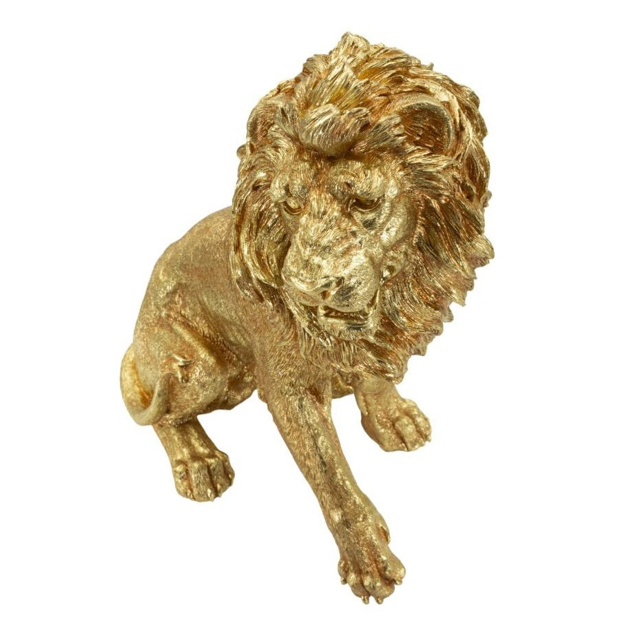 Statua Leone Shant Seduto Oro in Poliresina 55 cm Scultura Glam Maestosa