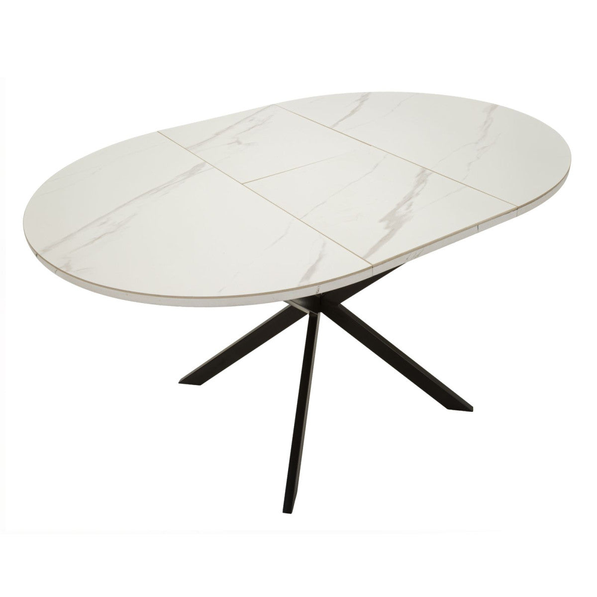 Tavolo da Pranzo Allungabile Martin Ø100-140x78 cm Ceramica Effetto Marmo e Metallo Nero