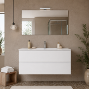 Mobile Bagno Sospeso Easy 2 Cassetti 100 cm Bianco Lucido con Specchio e LED