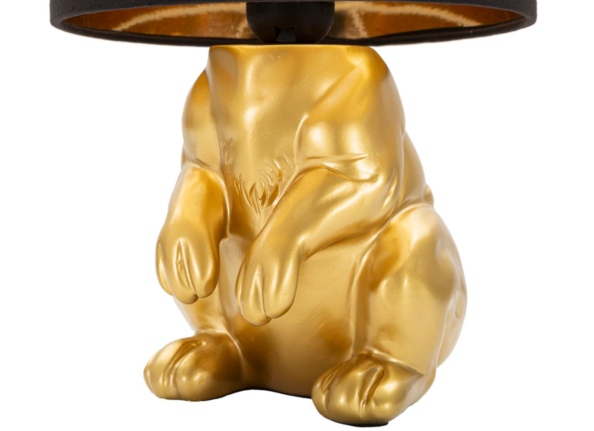 Lampada da Tavolo Coniglio Oro in Resina con Paralume Nero Ø20 x H43 cm