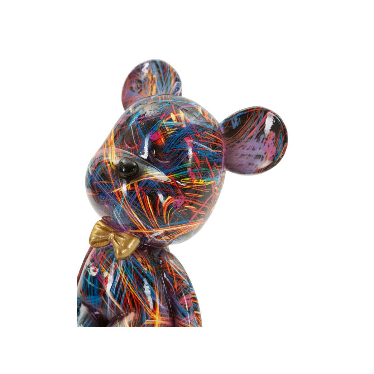 Scultura Orsetto Psyco Multicolore 12,5x9,5x25 cm in Resina con Papillon Oro