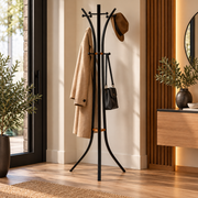 Appendiabiti da Terra X 52x63x183 cm in Metallo Nero e Legno Rovere