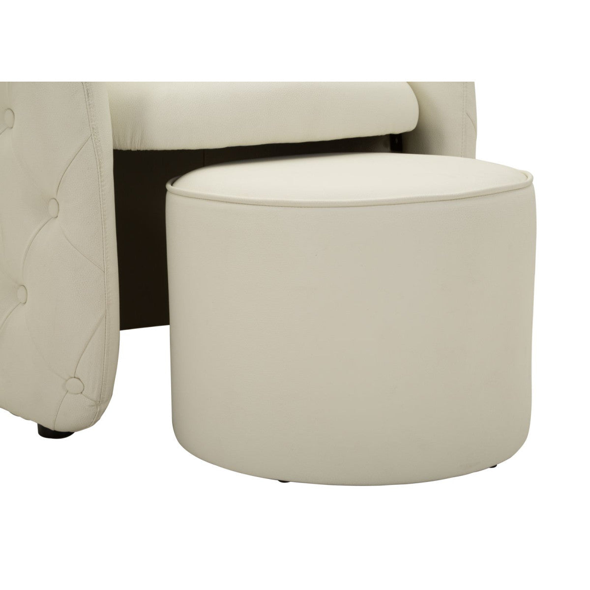 Poltrona Zagabria Bianca con Pouf Ø47 cm Effetto Capitonné