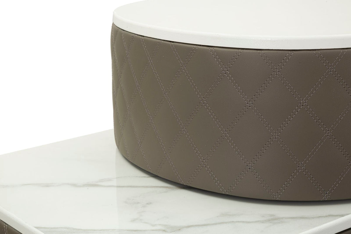 Toeletta Sharon Grigia con Puff 120x40x75 cm Simil Pelle Trapuntata e Oro