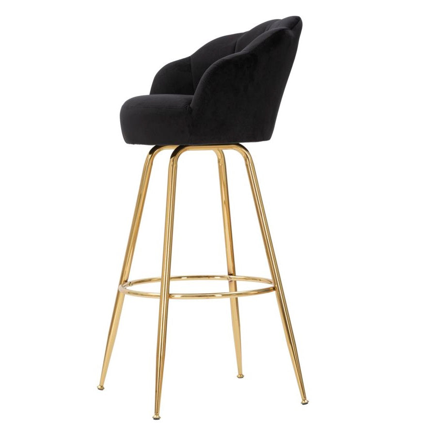 Sgabello Bar Vienna Nero in Velluto 110 cm con Gambe Oro