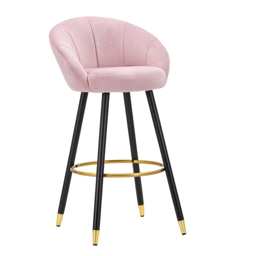 Sgabello Bar Prague Rosa in Velluto 104 cm con Gambe Nere e Dettagli Oro