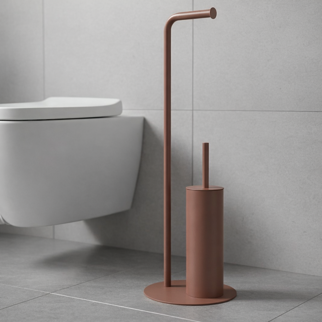 Piantana Bagno Portascopino e Portarotolo Taki in Acciaio Design Moderno