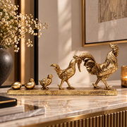 Scultura Oggetto Decorativo Famiglia di Galli Chicken Evolution Oro in Resina