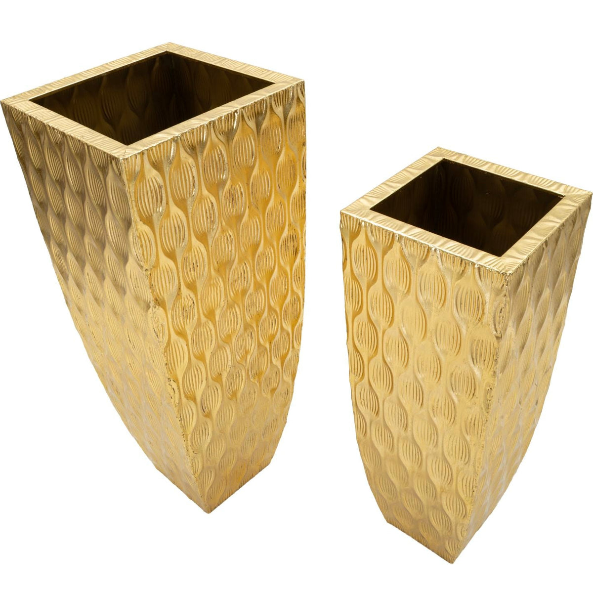 Set 2 Portavasi Glam con Petali Dorati 40x40x100 e 31x31x81 cm