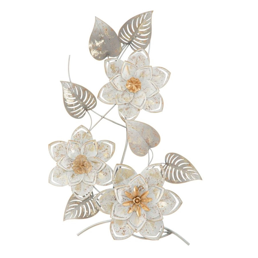 Pannello Decorativo da Parete Artic in Ferro 3D 39 x 67,5 cm con Fiori e Foglie