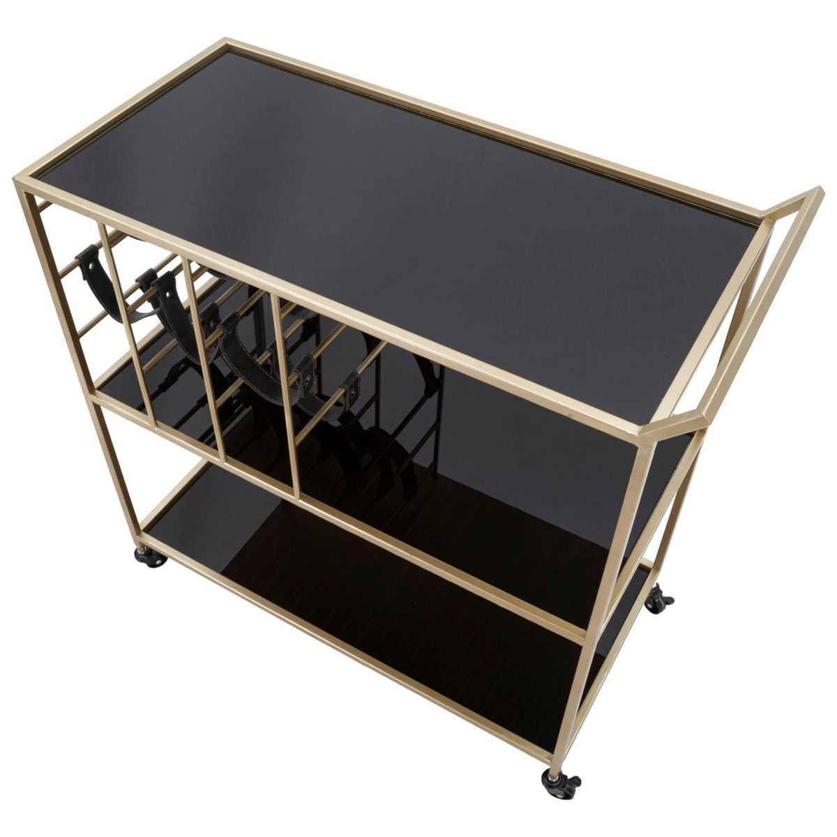 Carrello Black String Oro e Nero 79x39,5x82 cm Portabottiglie con 3 Ripiani e Ruote