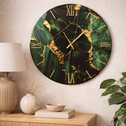 Orologio da Parete Marmo Verde Ø60 cm Dettagli Oro Design Elegante