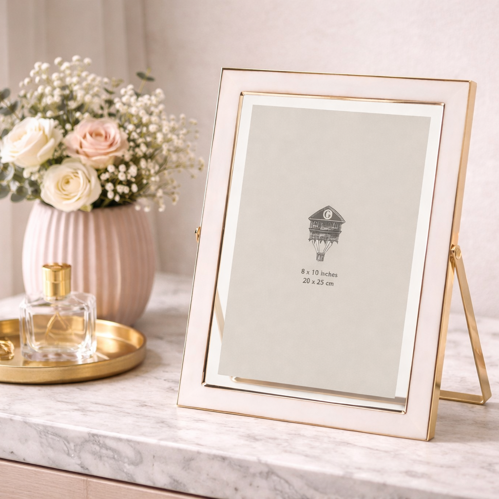 Cornice Portafoto in Metallo Bianco Elegante Decorativa