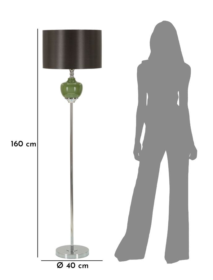 Lampada da Terra Eva One Ø40x160 cm con Base in Vetro Verde e Paralume Nero