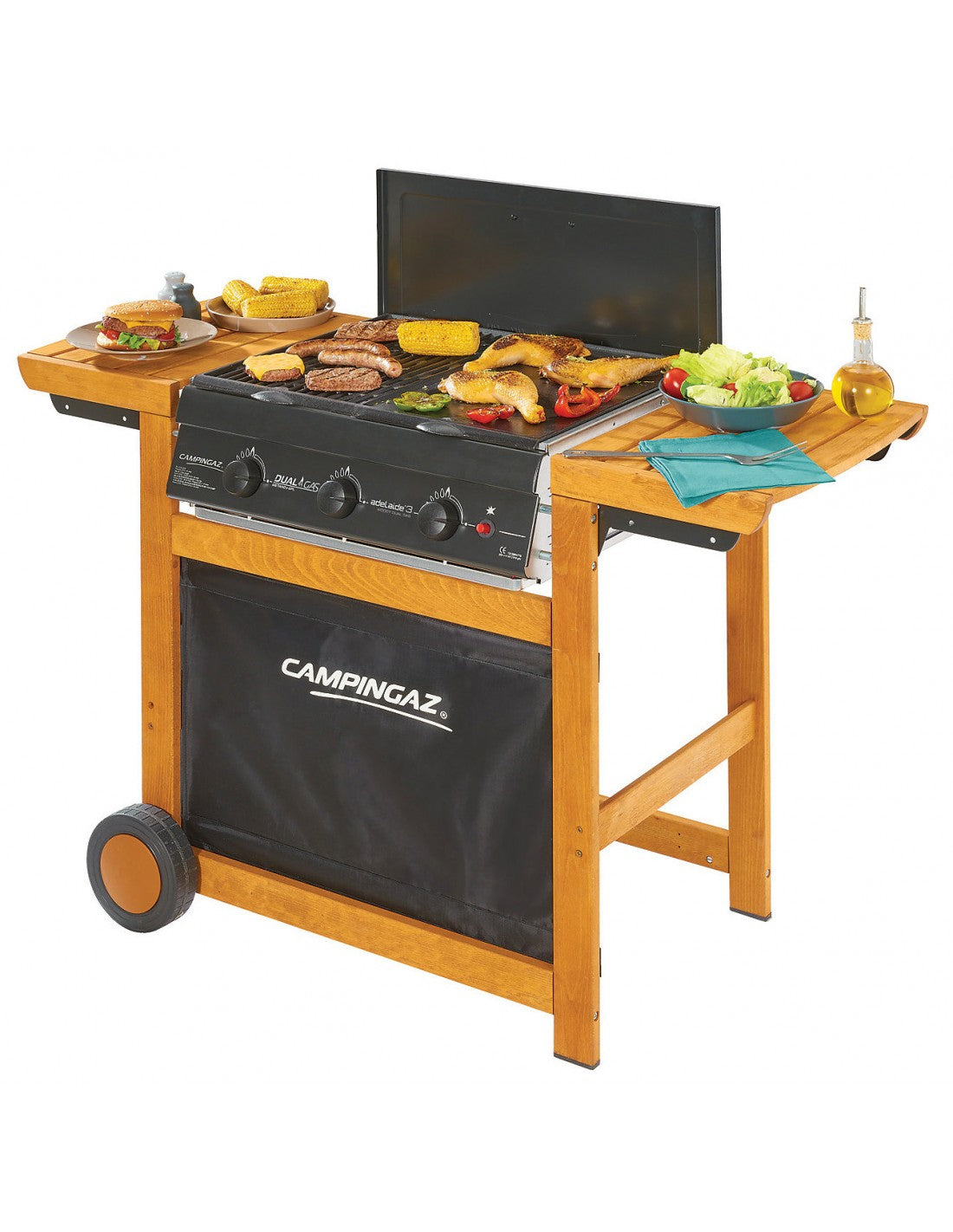 Barbecue a Gas Dual Adelaide 3 Woody 14 kW con Struttura in Legno FSC
