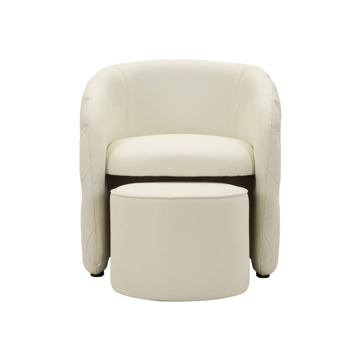 Poltrona Zagabria Bianca con Pouf Ø47 cm Effetto Capitonné