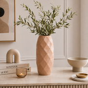Vaso Decorativo in Ceramica Rosa h 37 cm con Design Sfaccettato