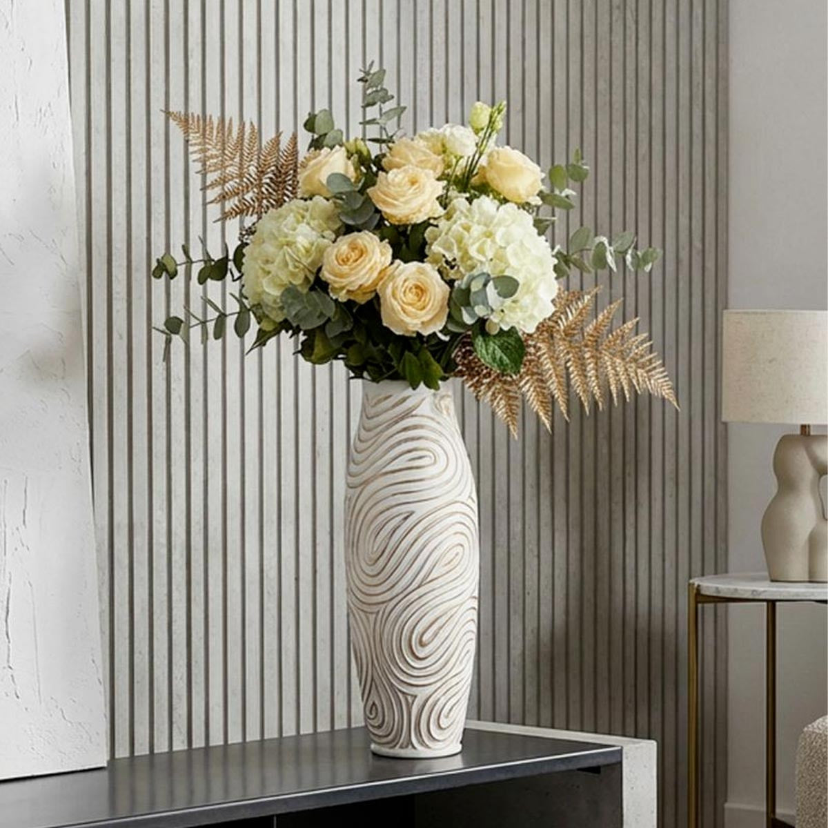 Vaso Decorativo Oblix Ø18,5x50 cm in Resina con Motivo a Spirale