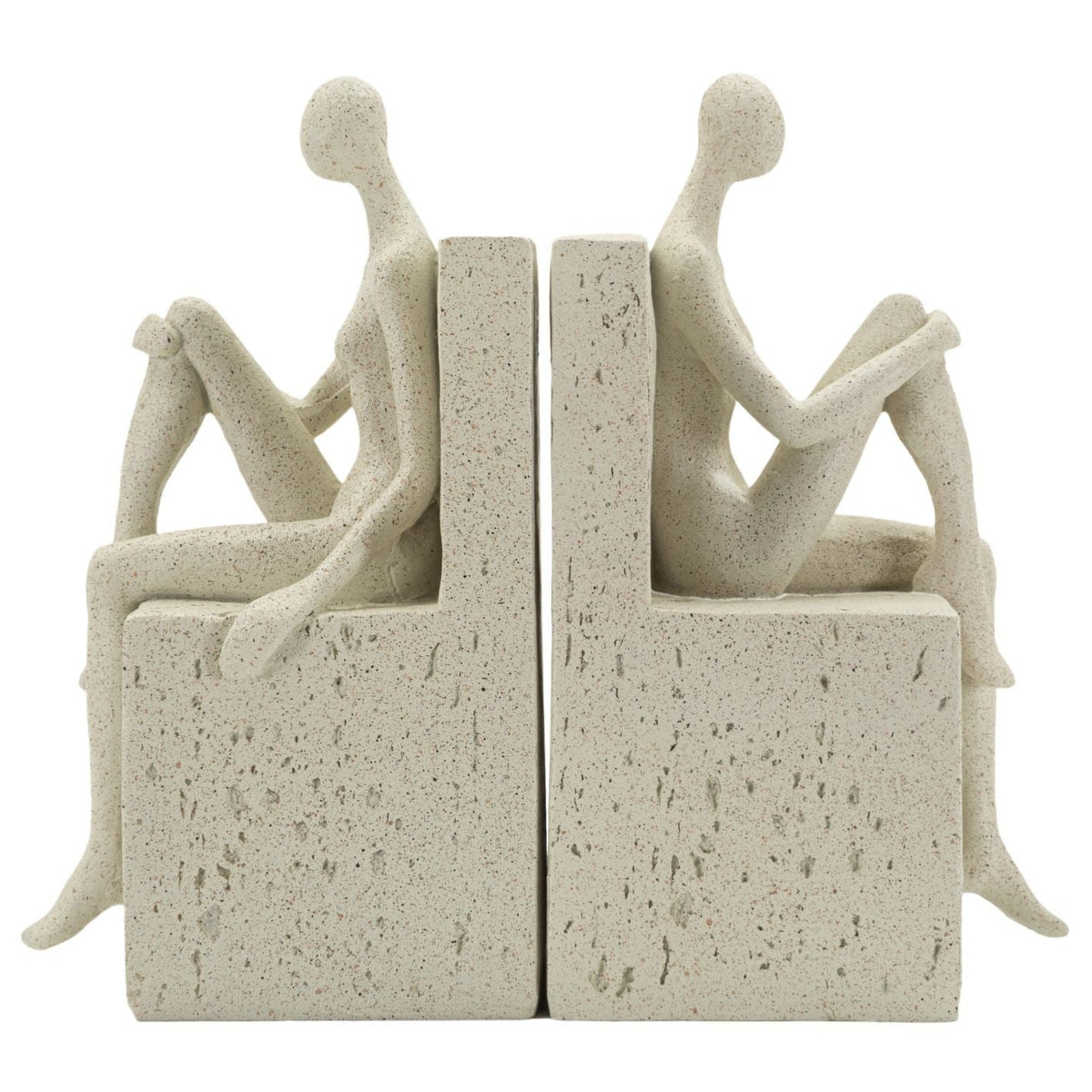 Set 2 Fermalibri Donne Beige in Poliresina 24x10x20,5cm Scultura Decorativa Stile Moderno