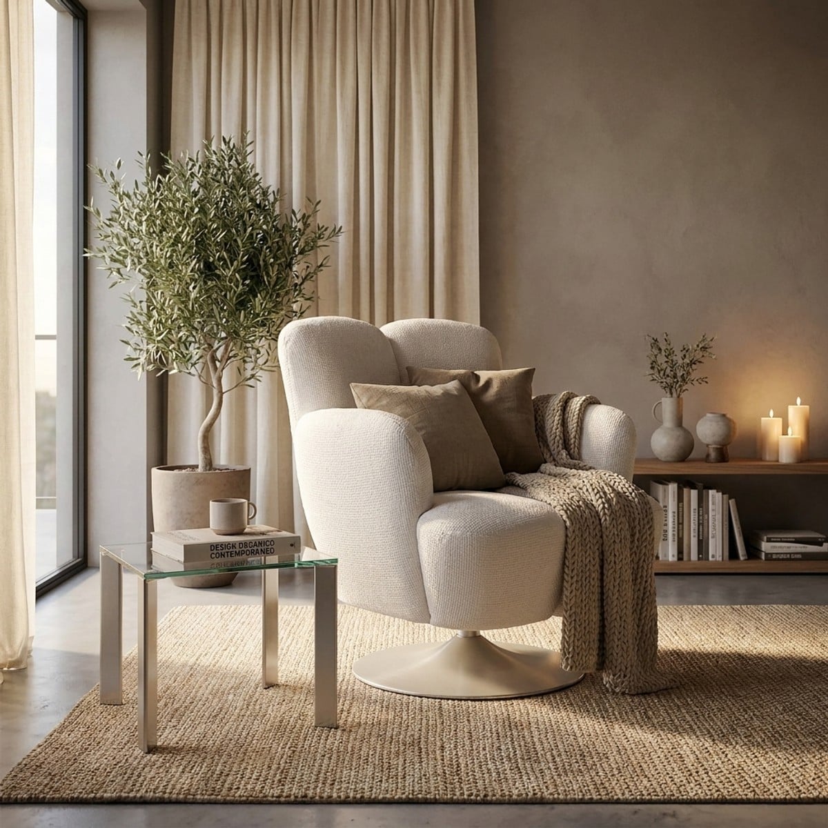 Poltrona Monaco Bianca Girevole 86x77x92 cm con Base in Metallo