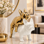 Statuetta Figura Decorativa Love Dogs Bianco Oro In Resina