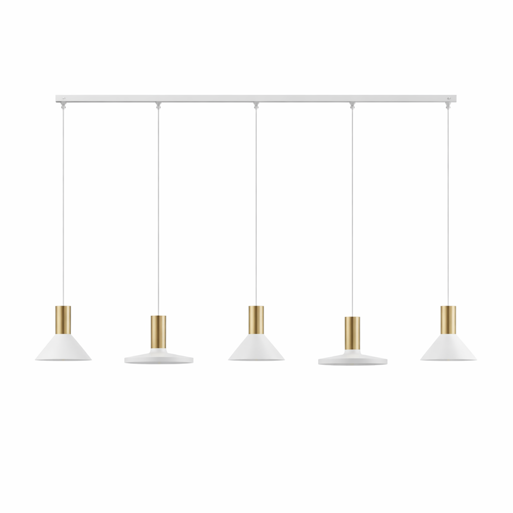 Lampada a Sospensione Lineare Hermanos 5 luci Bianco Ottone