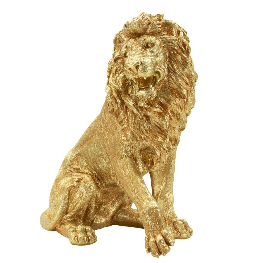 Statua Leone Shant Seduto Oro in Poliresina 55 cm Scultura Glam Maestosa