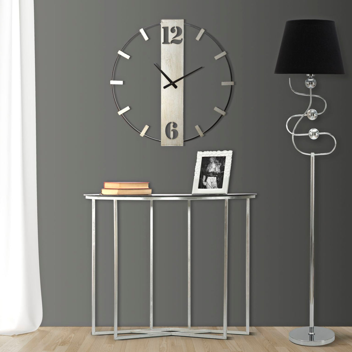 Orologio da Parete in Metallo Nero e Argentato 61x4,5x63 cm
