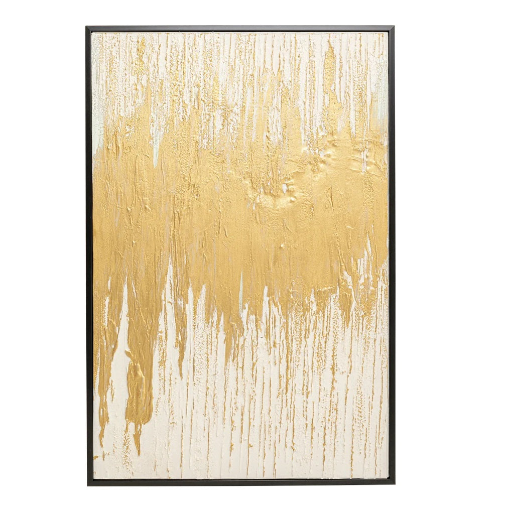 Quadro Astratto Abstract Bianco Oro Incorniciato 80x120 cm Effetto Materico