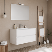 Mobile Bagno Sospeso Easy 2 Cassetti 80 cm Bianco Lucido con Specchio e LED