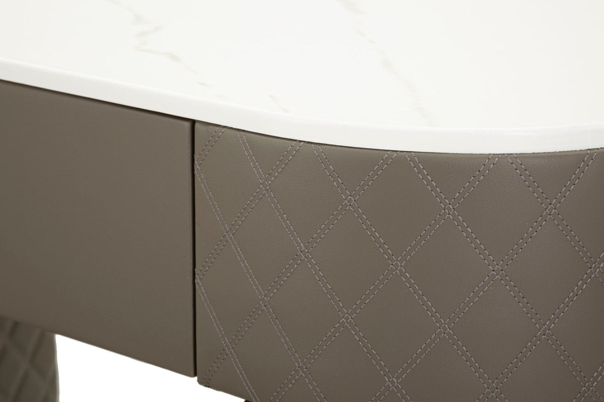 Toeletta Sharon Grigia con Puff 120x40x75 cm Simil Pelle Trapuntata e Oro