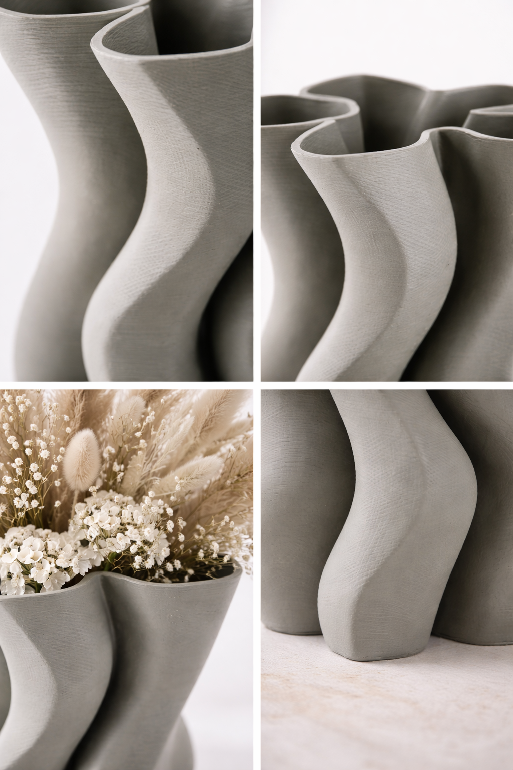 Vaso Decorativo con Linee Ondulate Grigio H 33cm