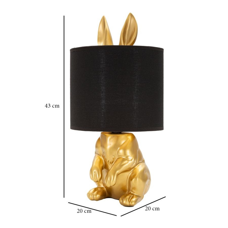 Lampada da Tavolo Coniglio Oro in Resina con Paralume Nero Ø20 x H43 cm