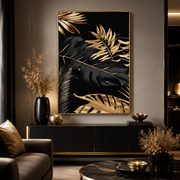 Quadro Decorativo Foglie Tropicali Oro e Nero con Cornice Oro 50 x 70 cm PA/F1001 A/R