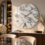 Orologio da Parete Marmo Carrara Ø100 cm Effetto Marmo Bianco con Numeri Oro