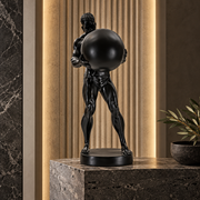 Statua Decorativa Atlante Nera 18,5x20,5x43,5 cm Uomo Atletico con Sfera