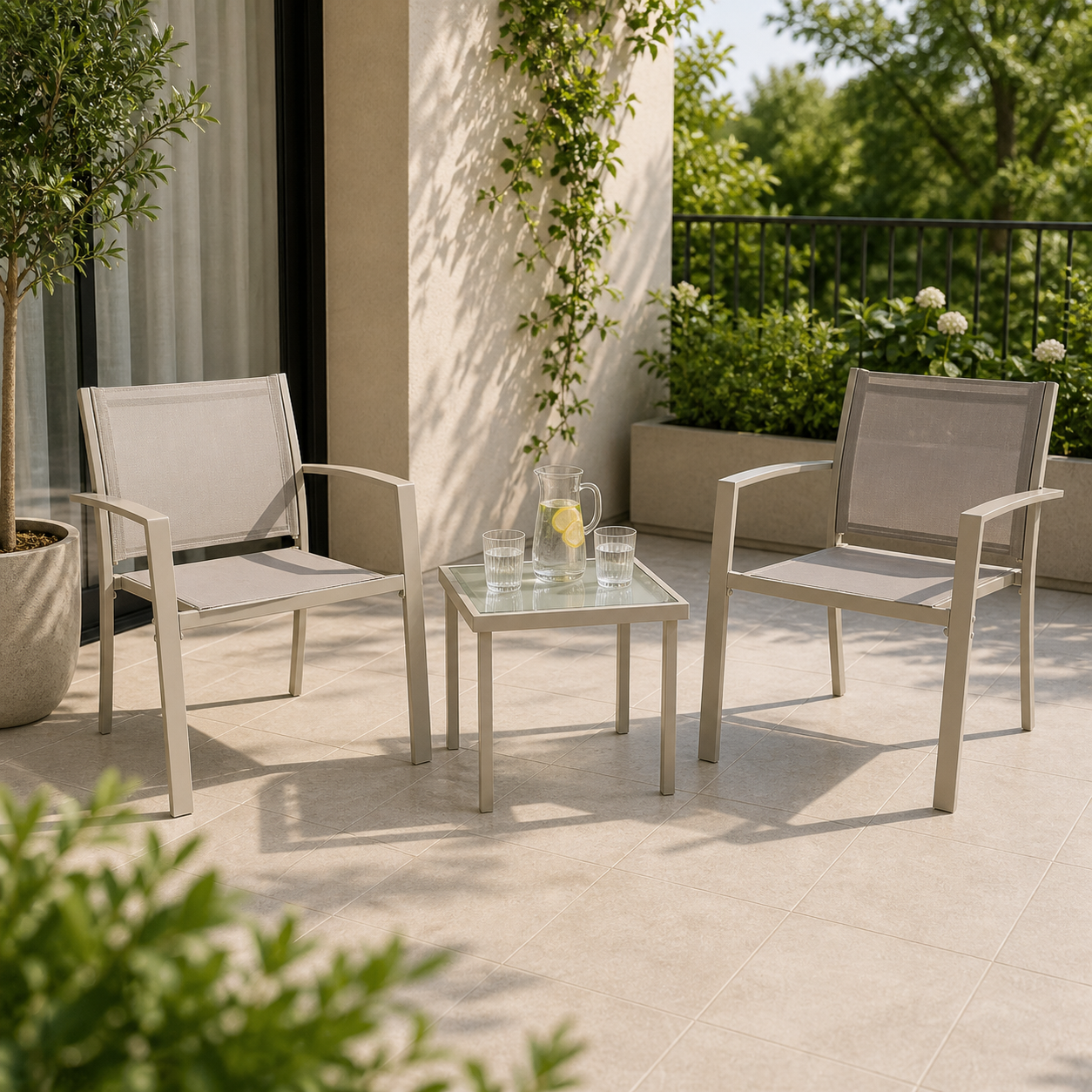 Set Salotto da Giardino 3 Pezzi Havana Acciaio Taupe/Marrone