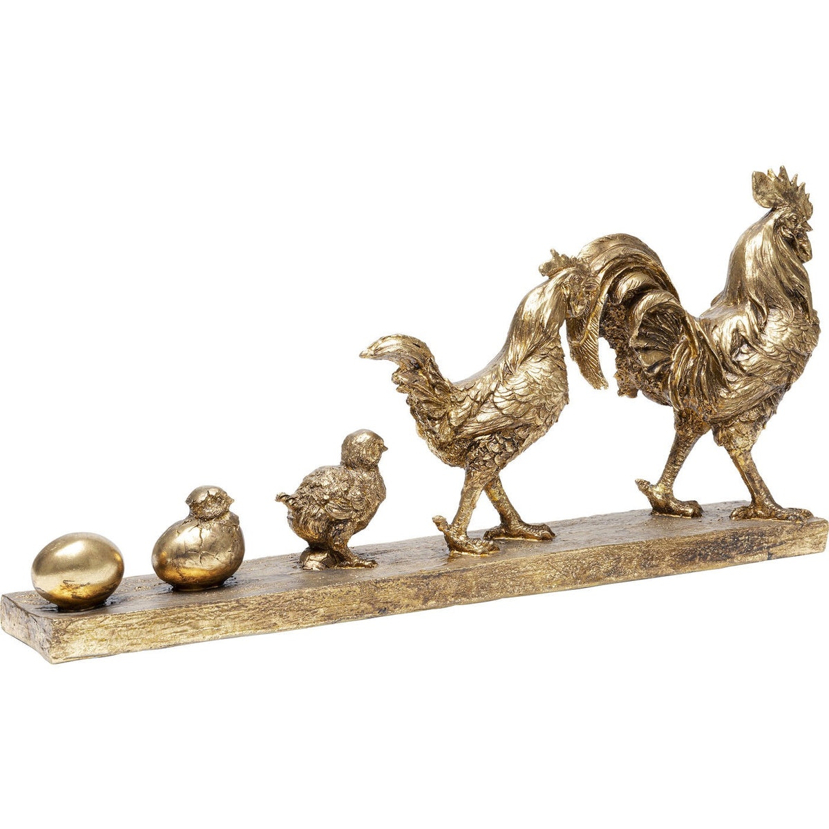 Scultura Oggetto Decorativo Famiglia di Galli Chicken Evolution Oro in Resina